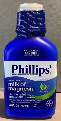 Phillips Milk Of Magnesia Fresh Mint Saline Laxative 26 Fl Oz Bottle EXP 08/2025 • $17.97