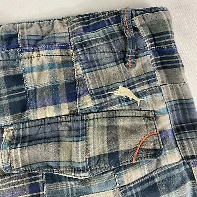 Tommy Bahama Shorts Adult 36 Chino Blue Green Madras Plaid Patchworks Men’s • $16.25