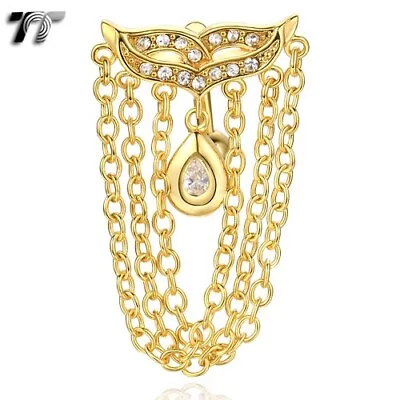 TT 18K Gold GP Reverse CZ Fox Mask Chandelier Dangle Belly Bar Ring (BL510J) NEW • £8.06