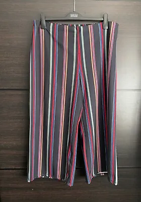 New Look Black & Multicolour Stripe Stretchy Pallazo Trousers Size 18 Never Worn • £15