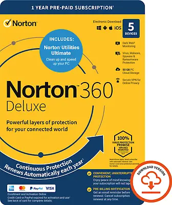 £36.99 • Buy Norton 360 Deluxe + Utilities Ultimate 2022/2023, 5 Device, 1 Year - Del By Post