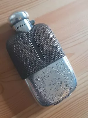 £100 • Buy Antique Walker & Hall Sheffield Hip Flask  Silver Plated Snake Skin