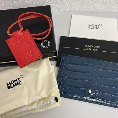 Montblanc Blue Card Holder Wallet Embossed Leather With Box Bag Made In Italy • $159
