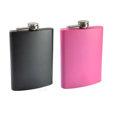 8oz (235ml) Matt Black Or Pink Stainless Steel Pocket Hip Flask - Stag Hen Party • £2.50