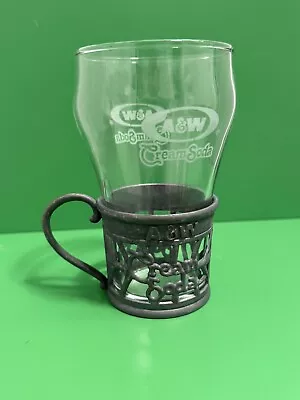 Vintage A&W Root Beer Cream Soda Glass W/Pewter Metal Holder Free Shipping • £16.40