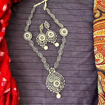 Sliver Pearl Necklace And Earrings Set For Women Indian Jewellery • $32