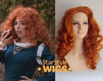 Deluxe Adult Merida Brave Long Orange Ginger Curly Princess Cosplay Costume Wig • £32.99