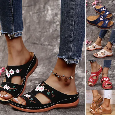 Womens Casual Orthopedic Wedge Sandals Ladies Walking Summer Flat Shoes UK • £10.55