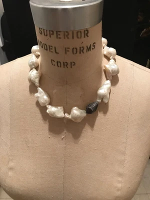 $100 • Buy Large Fresh Water Pearl Strand With Sterling  Silver And Black Diamonds