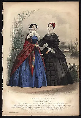 Jules David Hand-colored Lithograph Moniteur De La Mode Fashion Plate 1854 Paris • $50