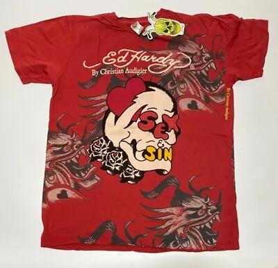 Authentic New Vintage Men's Ed Hardy T-shirt Sex/Sin Red • $34.95