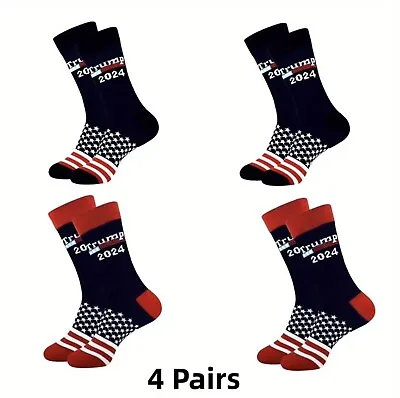 Trump 2024 Presidential Election Patriot Print Crew Socks 4 Pair MAGA One Size • $22.99