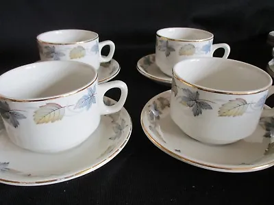 £12.50 • Buy Vintage Bridgwood Stacking Tea Cups And Saucers X 4 Grey/blue Leaf Design