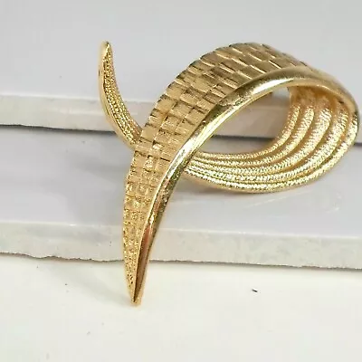 Monet Brooch Curled Swirled Goldtone Square Texture Pin • $16