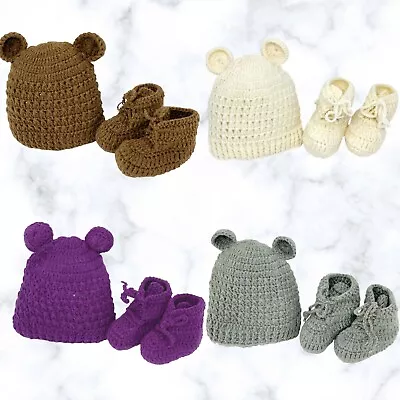 Baby Newborn Mouse Ears Costume Set Photography Prop Crochet Beanie Hat Bootie  • $15.75