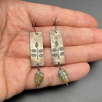 Vintage Sterling Silver Dragonfly Jade Colored Stone Dangle Earrings • $115