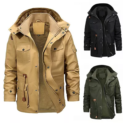 Mens Winter Fleece Thick Military Jackets Hooded Combat Outdoor Tactical Coats • $73.49