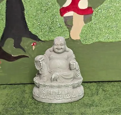 The Zen Garden Miniature Laughing Buddha On Pedestal Stone Look Statue NEW • $8.46