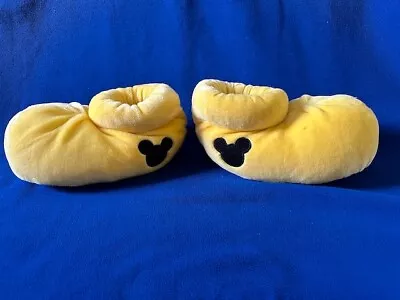 Disney Mickey Mouse Yellow Plush Slippers W/Solid Black Head Logo Adult Size S • $15.20