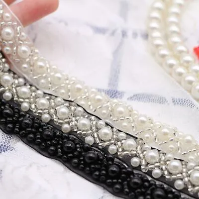 DIY Fabric Pearl Sewing Accessories Dress Decor Ribbon Beaded Lace Trim • £3.54