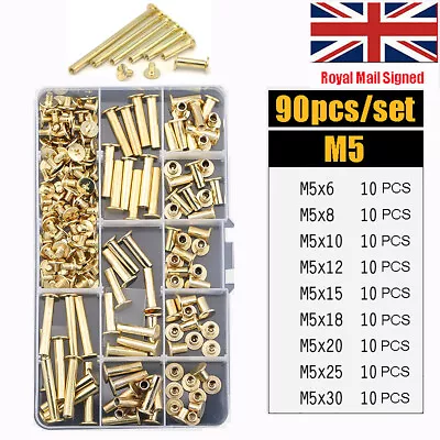 £9.95 • Buy 90pcs Flat Belt Screw Leather Craft Chicago Nail Brass Solid Rivets Stud Head