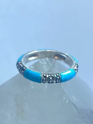 Turquoise Ring Size 8.75 Marcasite Stacker Art Deco Sterling Silver Women Girls • $68