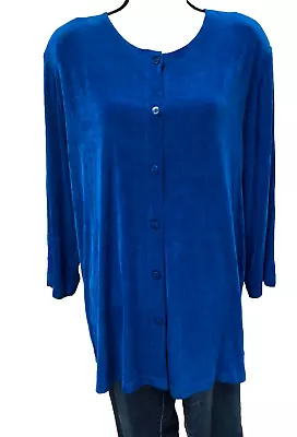 Vikki Vi Slinky Traveler Cardigan Tunic Top 2X  Blue Shirt Top • $21.42