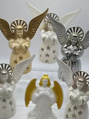 6 Vintage Bradford Christmas Hard Plastic Angels Ornament Lot Figures Stars • $34.55