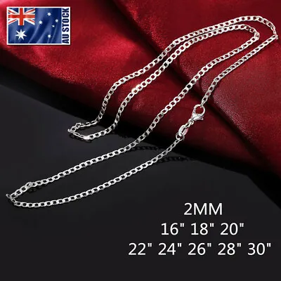 Wholesale 925 Sterling Silver Filled 2mm Classic Curb Chain Necklace For Pendant • $3.59