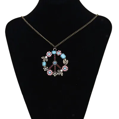 Safety STATEMENT BOHO HIPPIE PEACE SIGN RHINESTONE PENDANT LONG NECKLACE JEWELRY • $8.66