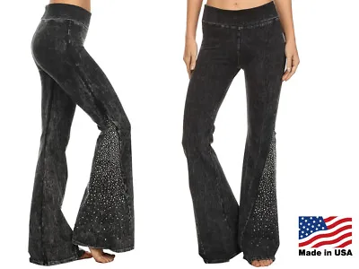 T Party Women's Crystal Rhinestone Gem Embellished Flare Yoga Pants Made In USA • $55