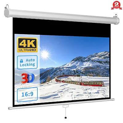 100  16:9 Projector Screen Manual Pull Down Self Locking 4K Movie Theater Home • $59.99
