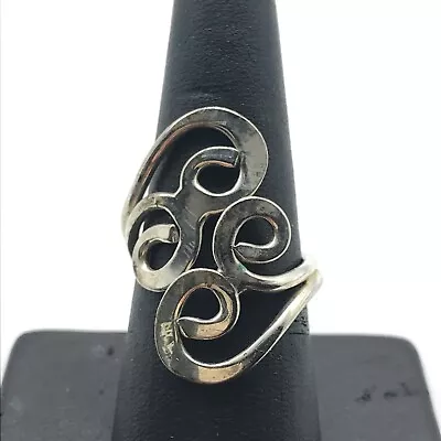 Vintage 925 Sterling Silver Abstract Unique Swirls Modern Band Ring Size 7.25 • $34.99