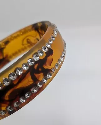 Vintage 1940s Art Deco Fx Tortoise Shell Rhinestone Arm Bracelet Bangle • $15