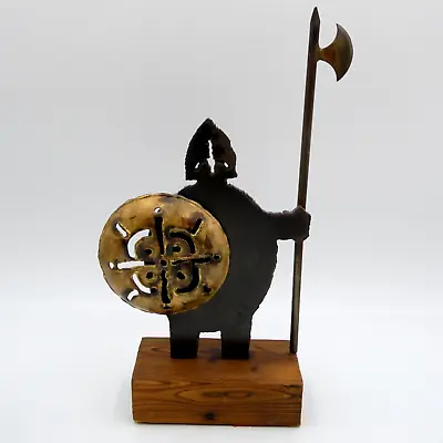 Brutalist Viking Warrior Metal Statue Sculpture Mace Shield By Ryan 12 Inch • £65.66