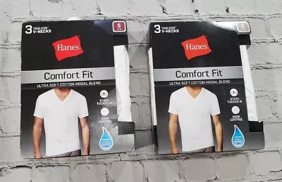 (2) 3 Pack  Hanes Comfort Fit V-Neck T-Shirts White 6 Shirts MENS SIZE SMALL  • $17.99