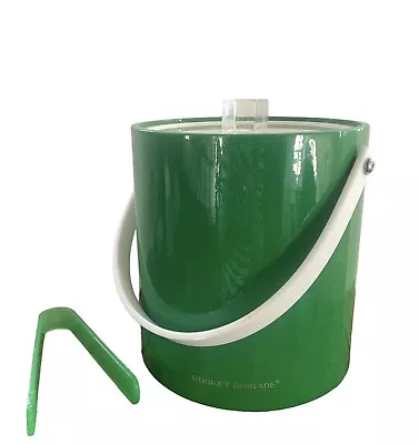 Vintage Bucket Brigade Morgan Designs Green Ice Bucket Tongs Lucite Lid Barware • $39