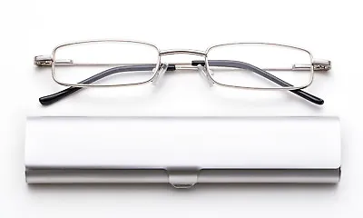 Silver Reading Glasses Slim Design Readers Travel Compact With Aluminum Case New • $8.99