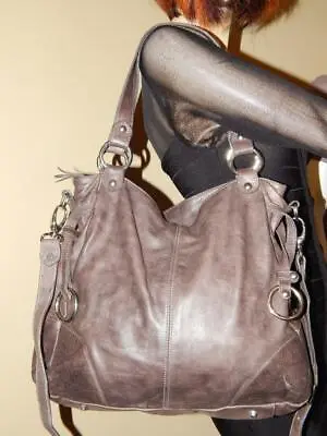 MARZIA Gray Leather Tote Convertible Shoulder Carryall Shopper Purse Bag ITALY • $199.69