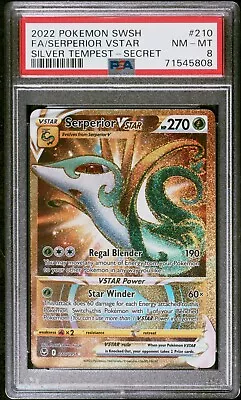 $22.99 • Buy PSA 8 NM-MT Serperior VSTAR 210/195 Silver Tempest Gold Secret Rare Holo Pokémon