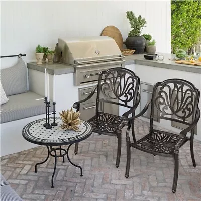 Patio Metal Bistro Set Outdoor Furniture Garden Table Chair Bronze Sturdy 2pcs • $129.99