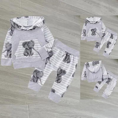 ️Newborn Baby Boy Girl Tracksuit Elephant Hooded Tops Pants Clothes Outfits Sets • $21.88