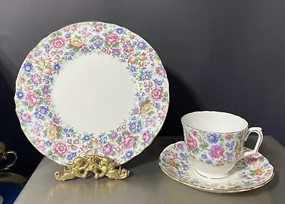 Crown Staffordshire SPRINGTIME Chintz Flower 3 Pc Set Salad Plate Cup Saucer • $14.99