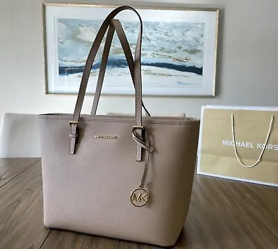 $298 Michael Kors JET SET TZ TOTE CAMEL LEATHER Designer Bag MK Handbag NWT • $55