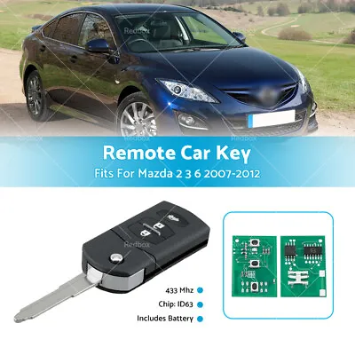 433MHz Complete Remote Car Key 3 Buttons ID63 80Bit Chip Fits For Mazda 2 3 6 • $32.59