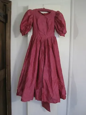 Vintage 80s Pretty Cerise Pink Silk Handmade Bridesmaid Prom Ballgown Dress 10 • £32