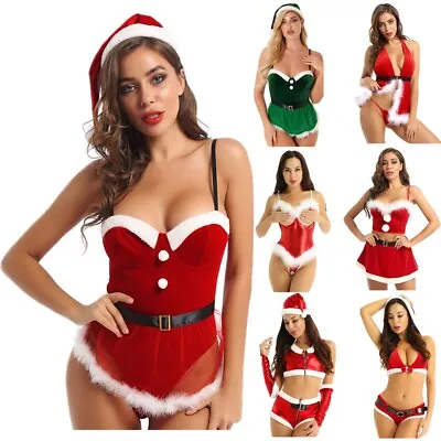 Women Christmas Mrs Santa Claus Cosplay Costume Sexy Lingerie Bodysuit With Hat • $15.35