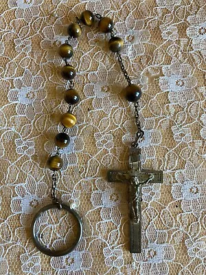Antique/Victorian Silver Metal Tiger Eye Beaded Rosary/1887 • £15
