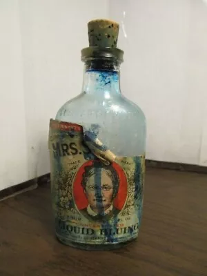 Vintage Cork Top Mrs. Stewart's Bluing Glass Bottle - Paper Label & Embossed • $11.99
