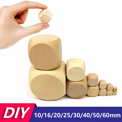 Blank Wooden Dice Plain Cube 10/16/20/25/30/40/50/60mm Unpainted Wood Six Sided • $2.54